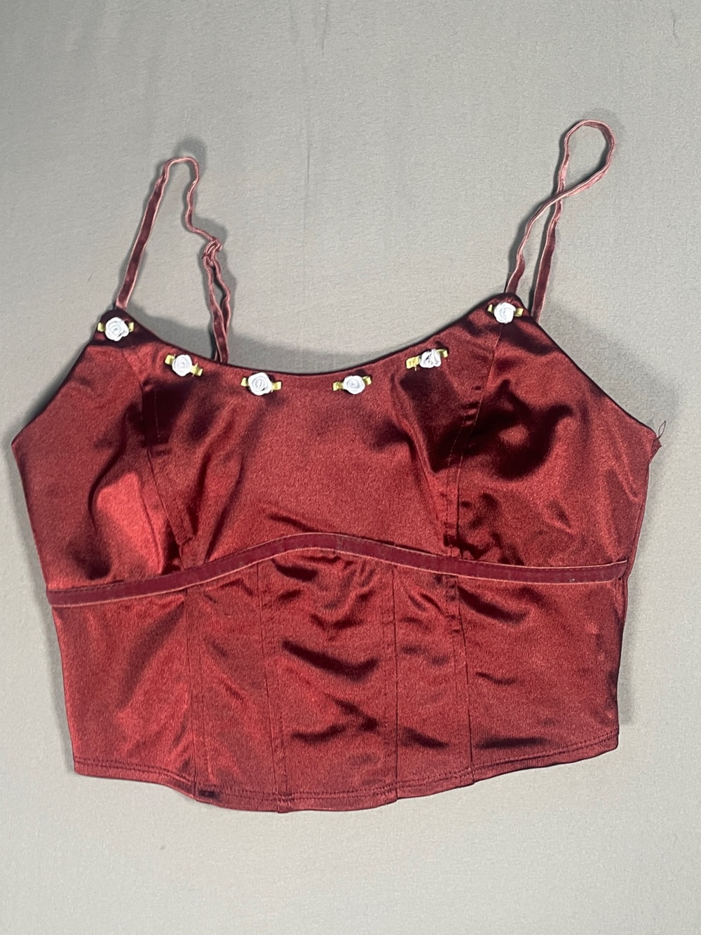 Wild Fable Burgundy Satin Rosette Corset Top Crop Cami -size XS
